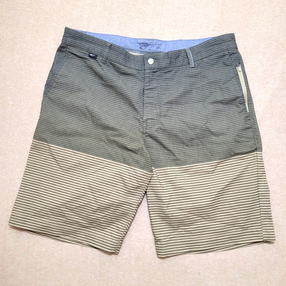 Nike Golf Modern Fit Dri-Fit Flat Front‎ Gray Striped Golf Shorts - Men's 35